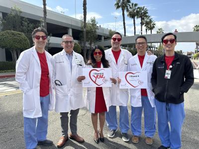 Leaders from the MemorialCare Heart & Vascular Institute at Long Beach Medical Center join together in support of National Wear Red Day to raise awareness for women’s heart health.